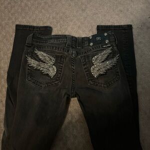 Black miss me skinny jeans with rhinestones wings size 29
